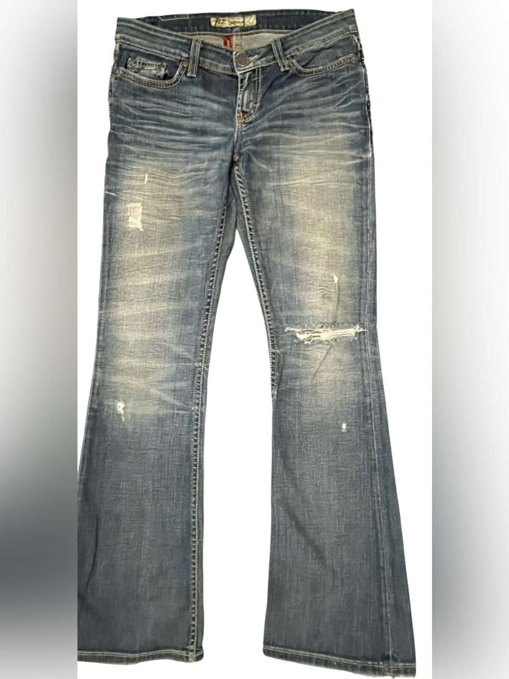BKE Distressed Bootcut Jeans - Faded Blue